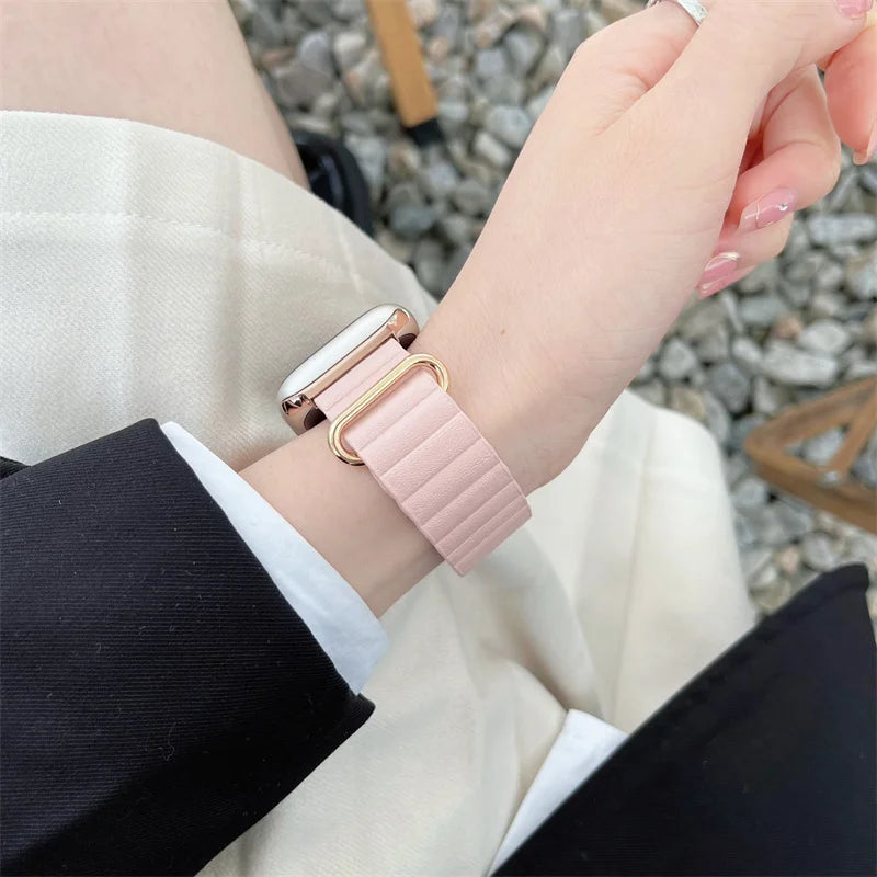 New Pink Leather Strap For iWatch Series | Luxury Correa Watchband for Apple Watch 38mm 40mm 42mm 44mm 41mm 45mm Ultra 8 7 SE 6 5 4