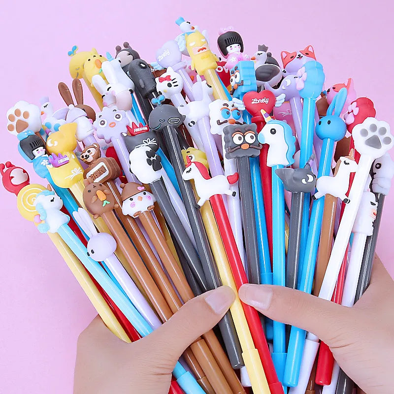 20Pcs / Set Kawaii Cartoon 3D Head Gel Pen | 0.5mm Black Ink Writing Pens | Cute School Office Stationery Supplies | Student Kids Gift | Alo Trendy