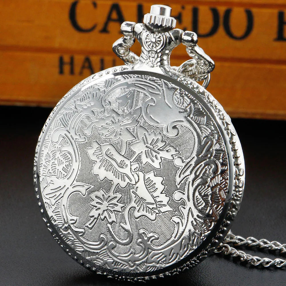 Vintage Antique Steam Train Design Pocket Watch with Chain Necklace | Retro Quartz Pendant FOB Chain Watches