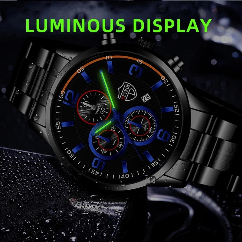 Fashion Men's Watches | Luxury Business Stainless Steel Quartz Wrist Watch | Casual Leather Watch with Luminous Clock for Men