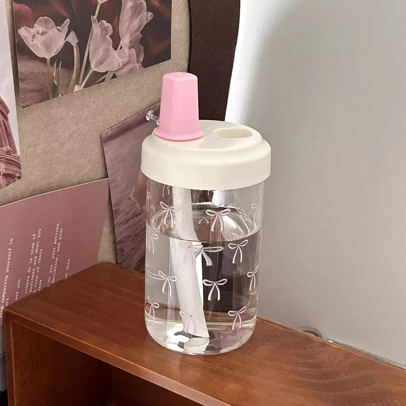 Cute Bowknot Water Bottle Tumbler | Aesthetic Kawaii Plastic Korean Coffee Bubble Milk Tea Juice Cup | School Drinking Bottle 500ml | Alo Trendy