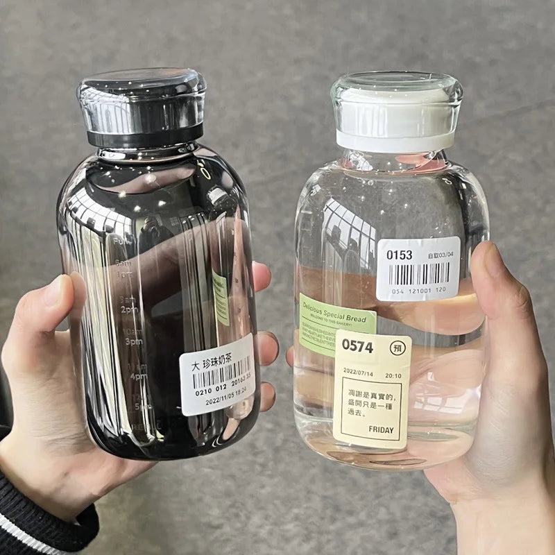 Kawaii Transparent Glass Water Bottle Time Marker Kids School Leakproof Heat Resistant Glass Juice Milk Tea Drinkware Water Cup | Alo Trendy