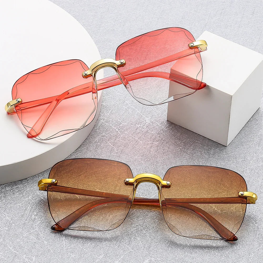 New Rimless Women Sunglasses | Fashion Gradient Lenses | Vintage Alloy Legs Classic Designer Shades | UV400 Protection