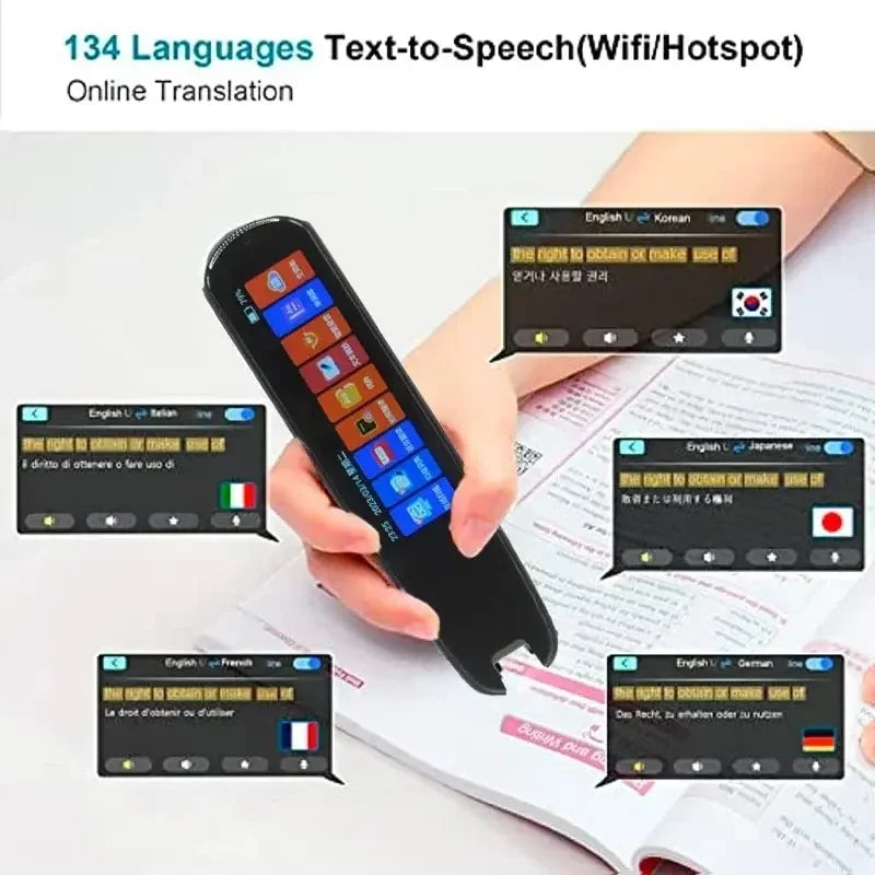 Smart AI Scan Pen with BT Translator | Voice and Photo Translation in 134 Languages | 3.38-Inch Touch Screen with Offline and Record Features