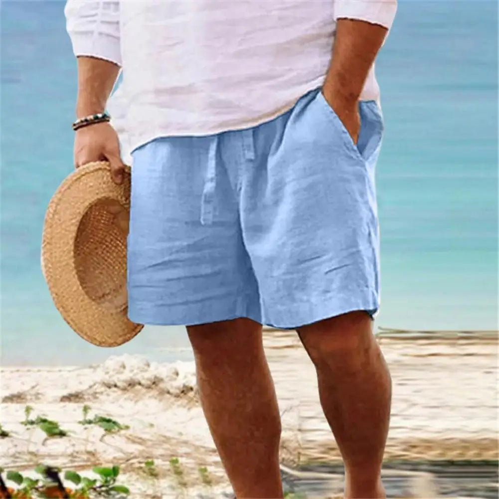 New Men's Cotton Linen Shorts Pants | Summer Breathable Solid Color Linen Short Trousers | Fitness Streetwear