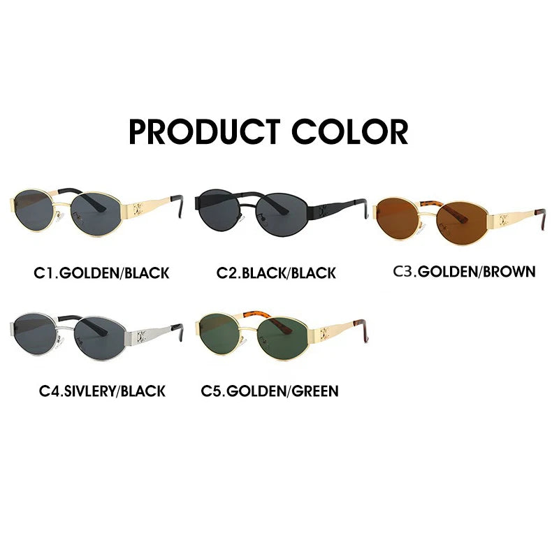 Vintage Metal Oval Round Sunglasses Women | Luxury Designer Round Sun Glasses for Men