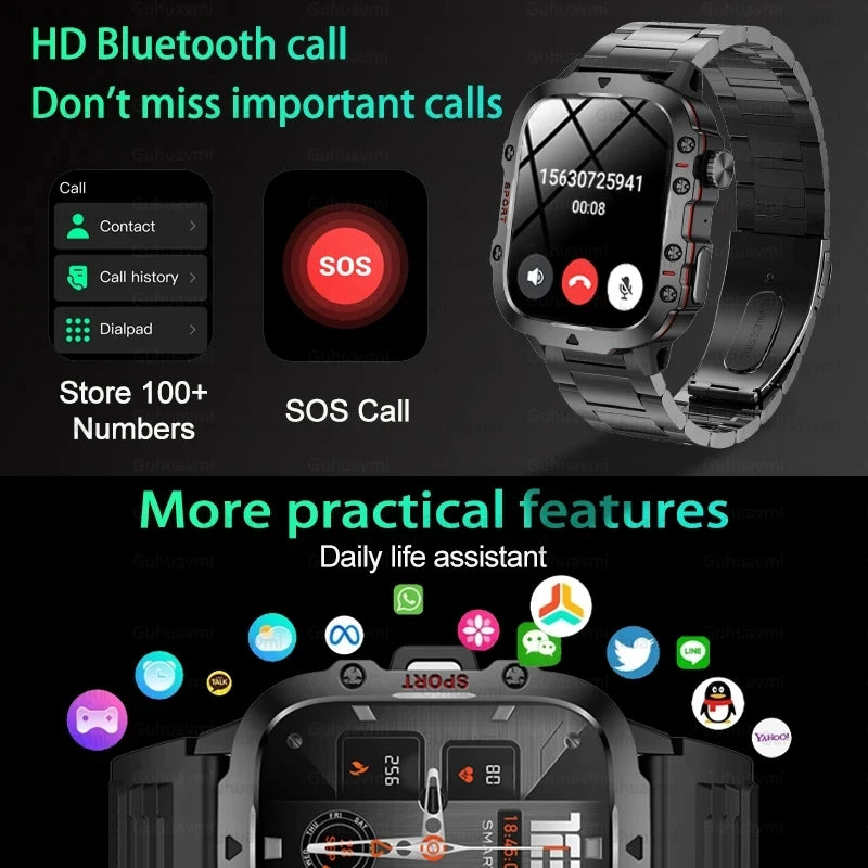 Rugged Military GPS Smart Watches for Men | Huawei Xiaomi iOS Compatible | 3ATM Waterproof Sport Fitness Smartwatch with AI Voice | Outdoor Clock