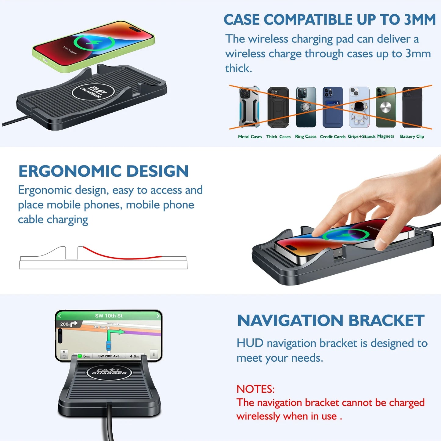 Wireless Car Charger Pad Charging Mat Fast 15W 10W 7.5W Quick Charge Adapter Stand Holder for iPhone 14 13 12 11 Samsung S22 S23