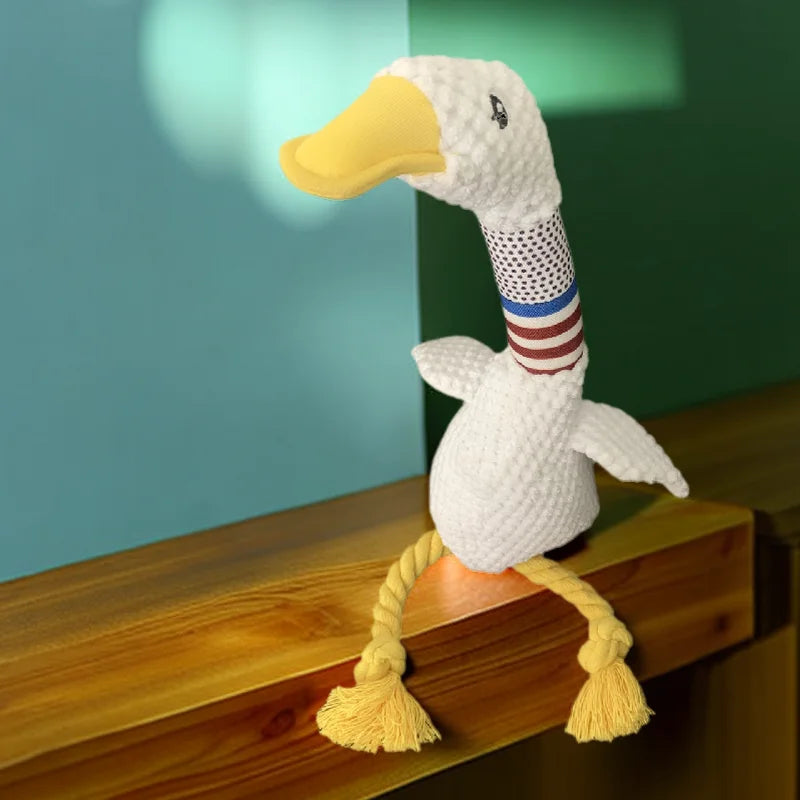 New Pet Dog Plush Sound Toy | White Geese Coarse Grain Velvet | Bite Resistant Long Necked Duck Toy | Interactive Dog Supplies