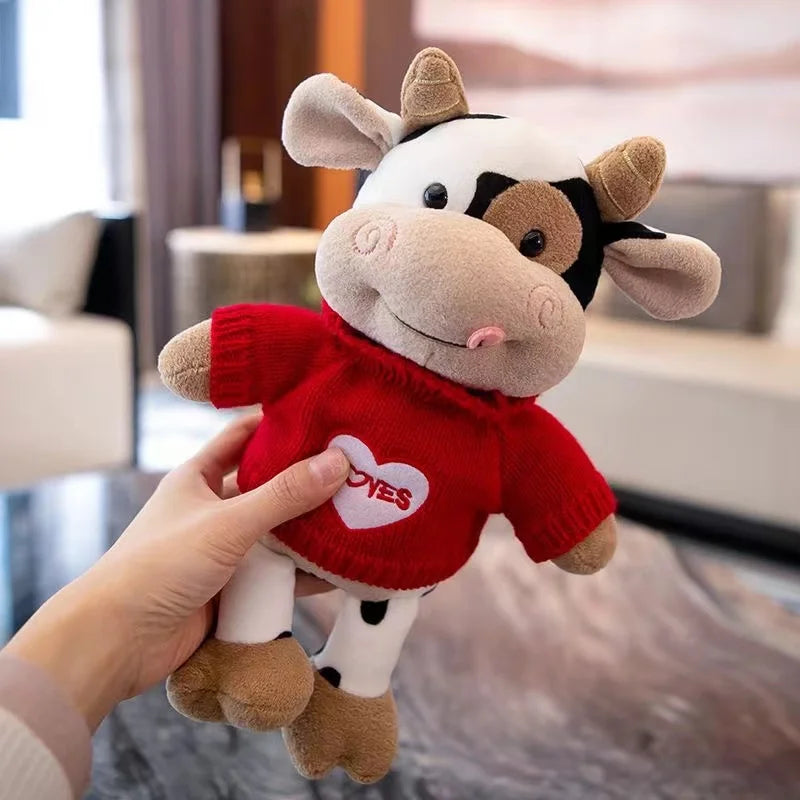 26CM Cartoon Milk Cow Plush Doll | Cute Simulation Cattle Animals Plush Toys Soft Stuffed Sweater Cow Pillow | Girls Birthday Gifts | Alo Trendy