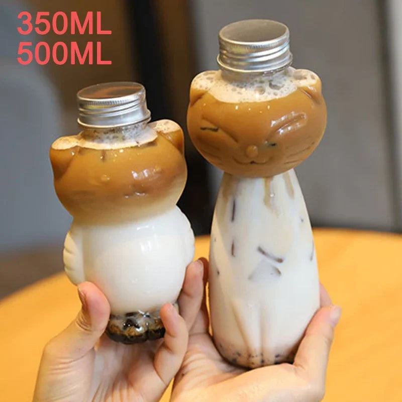 Cat Kawaii Water Bottles for Milk Tea Coffee Juice | Portable Drinking Cup Home Transparent Juicing Beverage Drink Bottle BPA Free | Alo Trendy