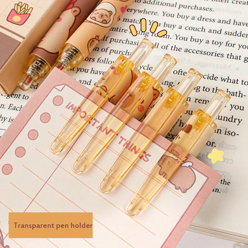 Kawaii Capybara Gel Pen Set | Black Ink Quickly-Drying Cute Pens | Aesthetic Stationery School Supplies Office Accessories