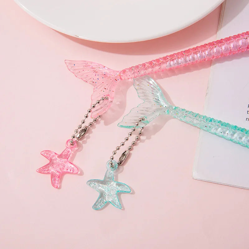 2pcs Cute Starfish Pendant Gel Pens | Kawaii Mermaid Neutral Pens 0.5mm Black Ink | Korean Stationery School Office Supplies | Alo Trendy