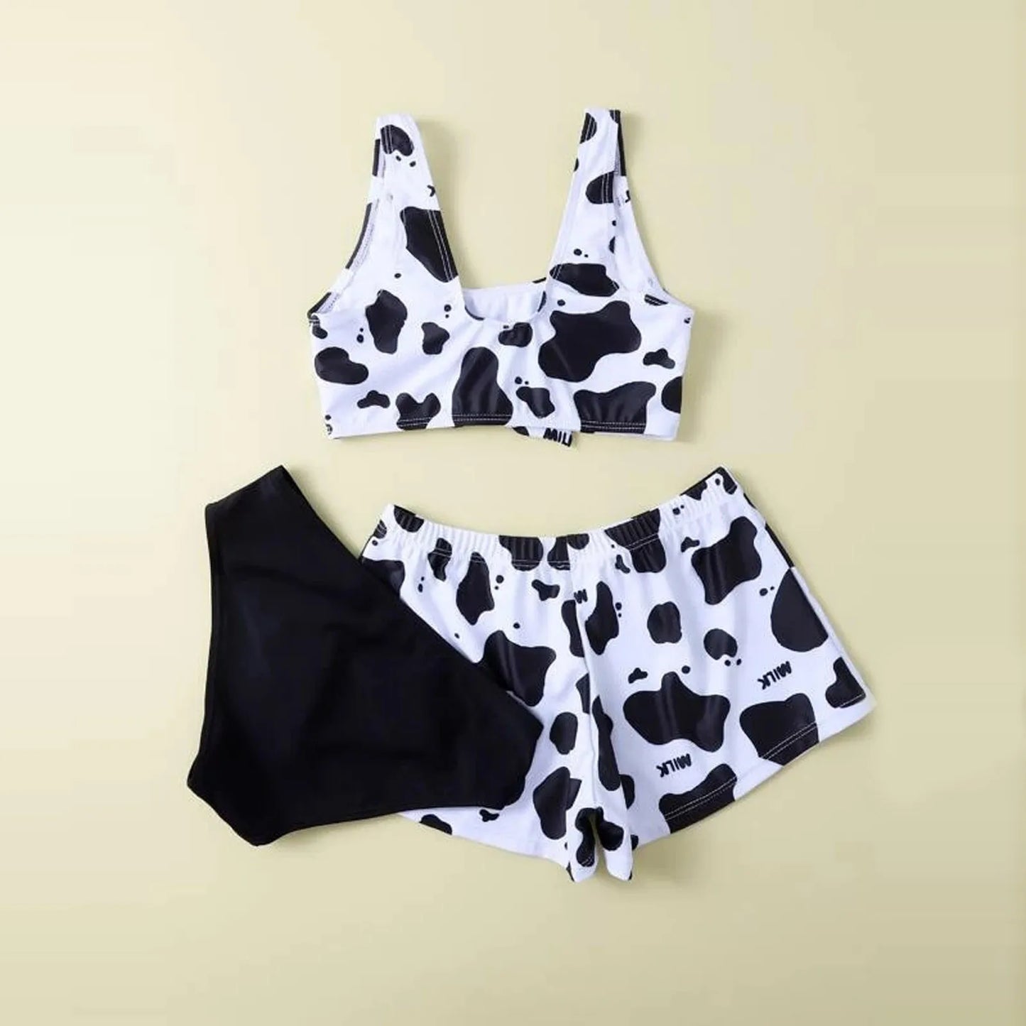 8~14Y Girls Swimsuit Kawaii Girl Swimwear | 3 Pieces Kids Bikini Set | Biquini Infantil Swimming Suit for Children Cow Print 2024 | Alo Trendy