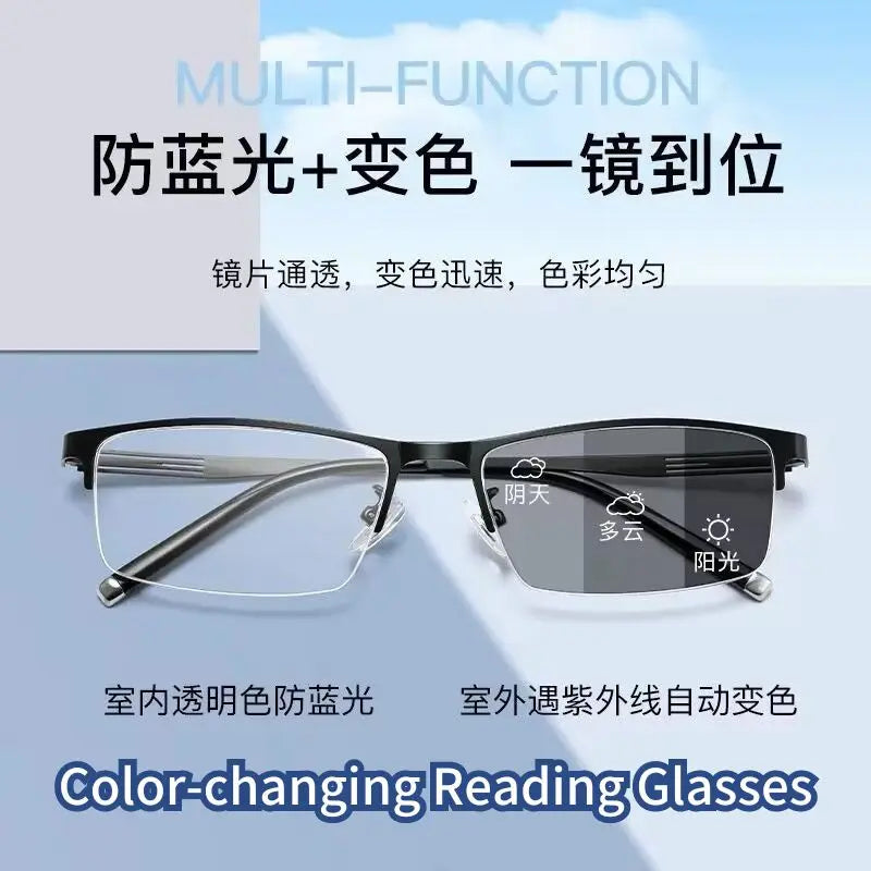 Magnifier Photochromic Men Women Smart Zoom Progressive Multifocal Reading Glasses | Anti-Blue Light Magnifier Sunglasses | Alo Trendy