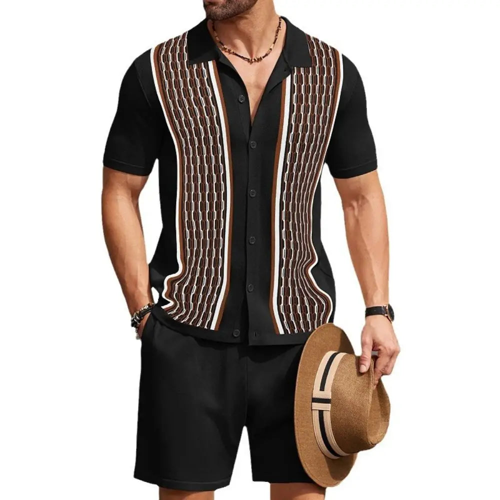 Polos Para Hombre Shorts Conjunto | Crochet Sweater Pant Sets | Men's Summer Outfit | Casual T-Shirt and Shorts for Men | Sports Suits