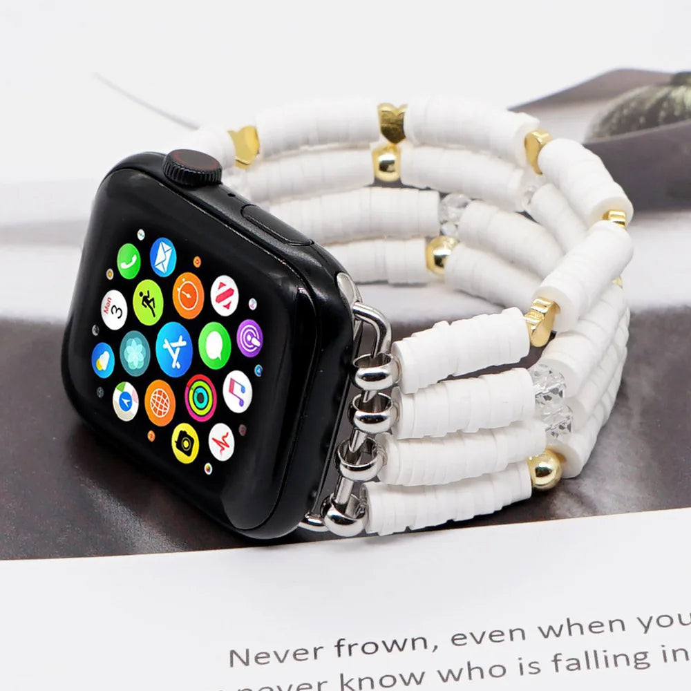 New Bohemian Hand Beaded Soft Pottery Woman Strap for Apple Watch Band 38mm 41mm 42mm 44mm Bracelet for iWatch Series | Stylish Handcrafted Beaded Wristband in Various Sizes