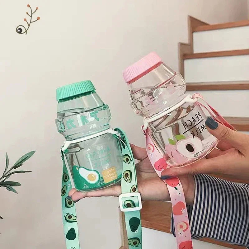 450ml Yogurt Plastic Water Bottle With Strap | Cute Carton Kawaii Tour Fruit Drinking Milk Bottle | Portable Leakproof Cute Bottle | Alo Trendy