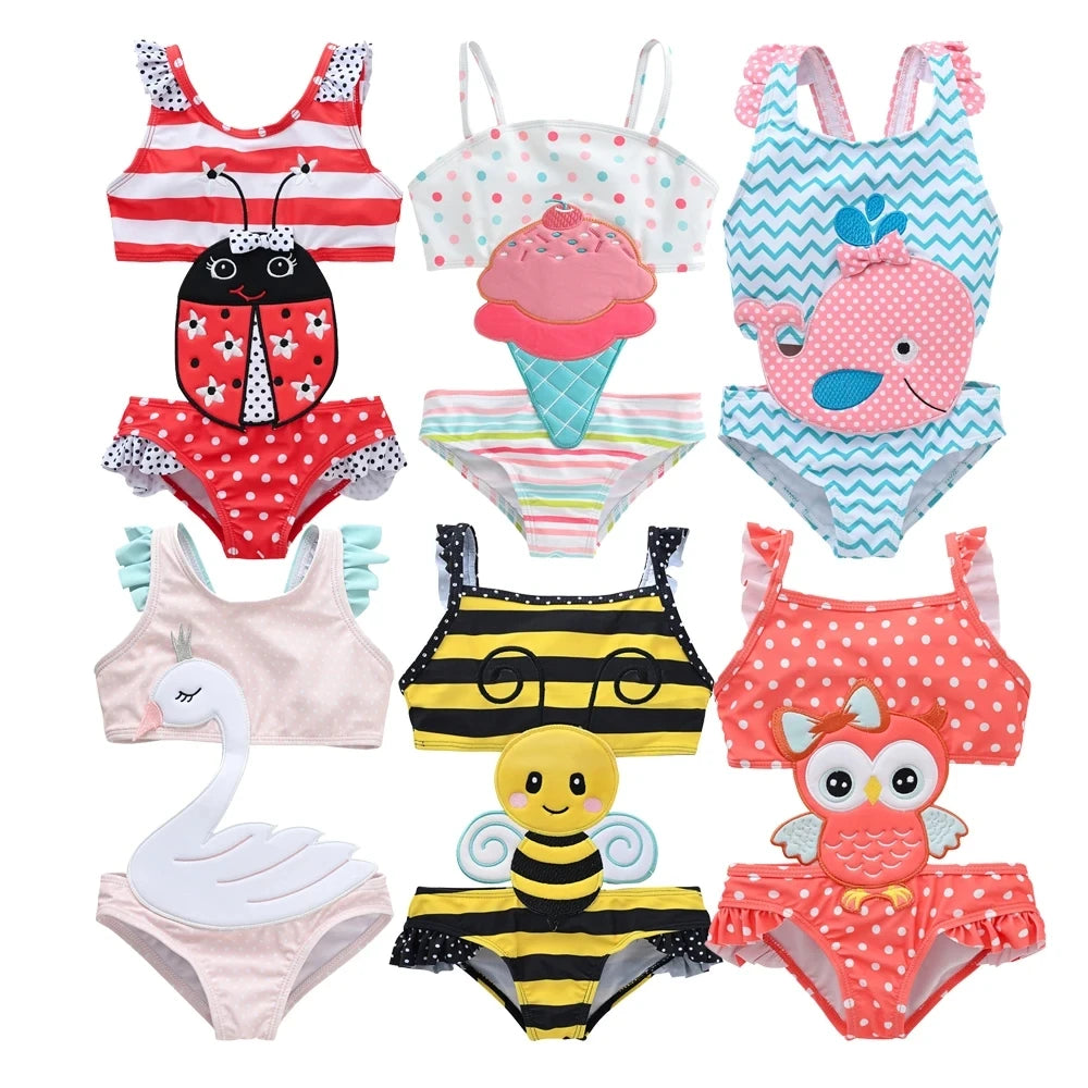 1-7Y Baby Infant Toddler Girls One Piece Cartoon Bikini Bathing Suit Beachwear | Lovely Ladybug Style Swimwear Swimsuit for Child | Alo Trendy