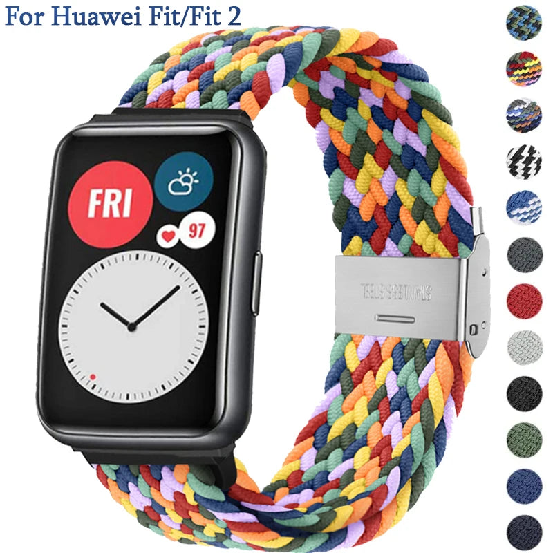 Nylon Braided Watch Strap for Huawei Watch Fit 2 | Elastic Loop Adjustable Band Bracelet with Metal Connector | Alo Trendy