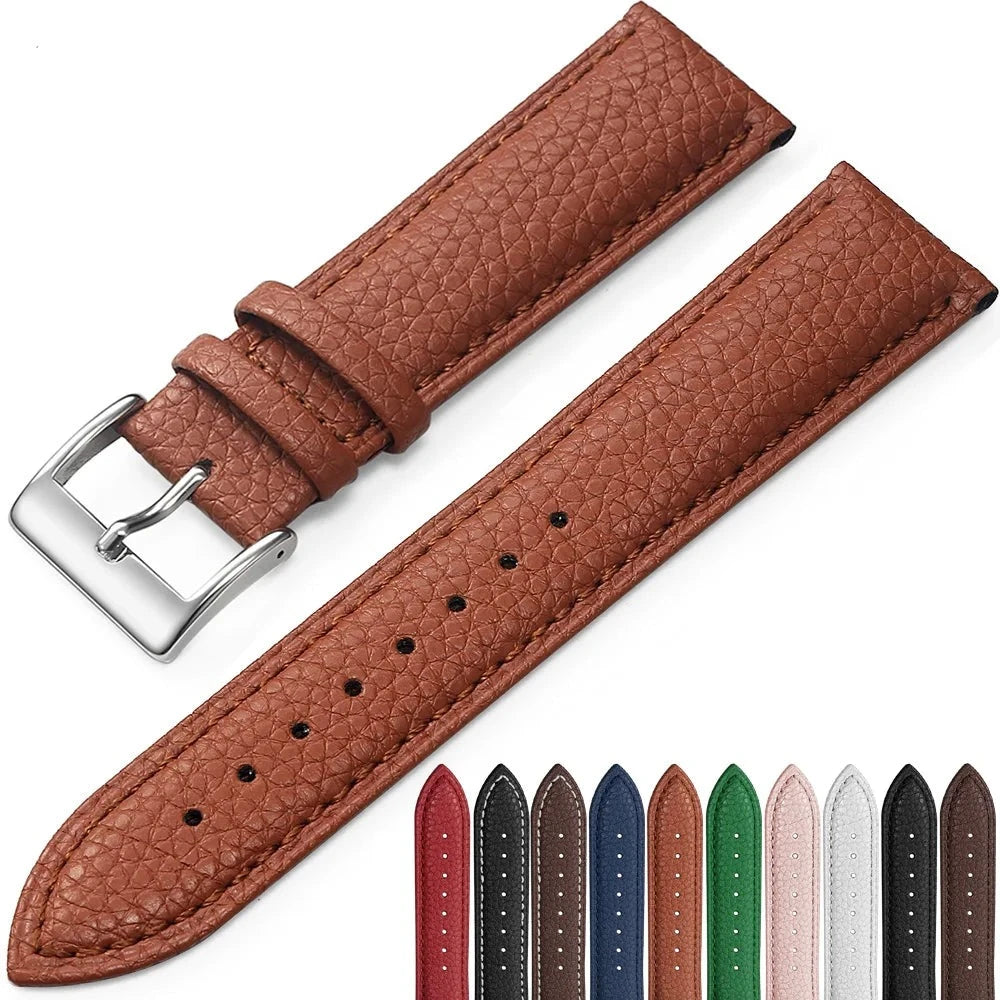 Genuine Leather Watch Band 12/14/16/18/19/20/21/22/24 mm Watch Strap for Men Women | High-quality Wrist Watchband + Tool | Alo Trendy