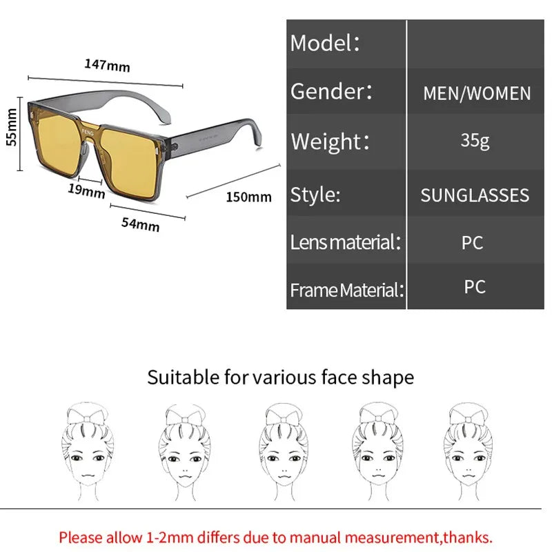 Oversized Square Women's Sunglasses | One Piece Frame UV400 Anti-Glare Eyewear | Stylish Female Sun Glasses for Car Driving