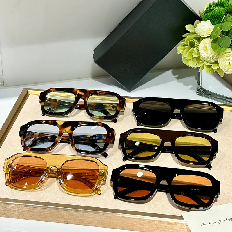 2024 Trendy Luxury Women's Tortoise Sunglasses | Niche High Street Pilot Sunnies | Female INS Fashion Acetate Solar Glasses | Alo Trendy