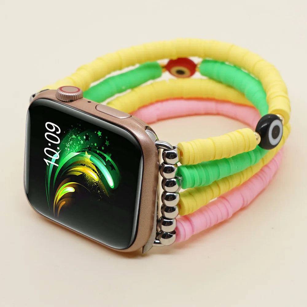 New Bohemian Hand Beaded Soft Pottery Woman Strap for Apple Watch Band 38mm 41mm 42mm 44mm Bracelet for iWatch Series | Stylish Handcrafted Beaded Wristband in Various Sizes