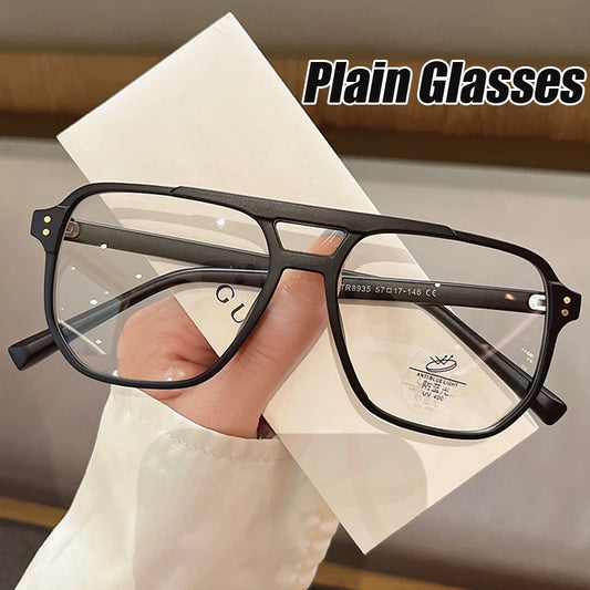 Fashion Square Double Beam Women Glasses Frame | Clear Anti-Blu-Ray Eyewear | Retro Men Optical Frame | Computer Protection Goggles | Alo Trendy