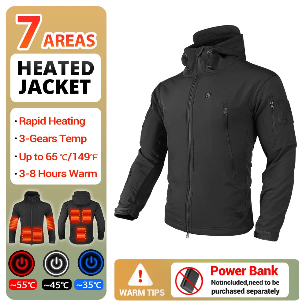 Winter Heated Jacket | 7 Zone USB Electric Heating Jacket for Men and Women | Warm Thermal Coat for Camping, Hiking, and Outdoor Activities