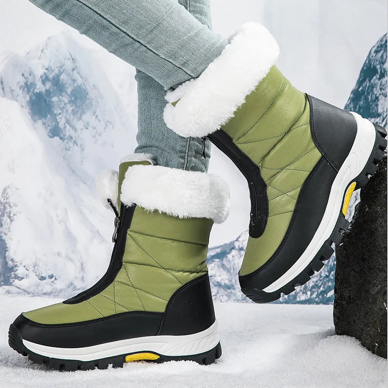 Winter New Women's Boots | Thick-Soled Warm High-Cut Snow Boots with Waterproof Fur Lining | Comfortable Plush Outdoor Walking Shoes in White