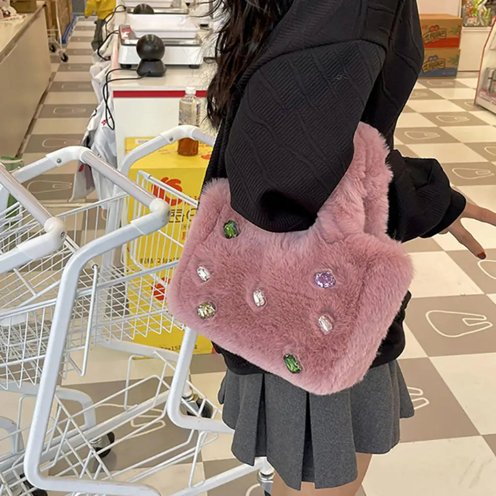 Winter Lamb Plush Handbag Women Bags Fashion Korean Large Capacity Wrist Bag Clutch With Handle Females Shopping Bag Bucket Tote