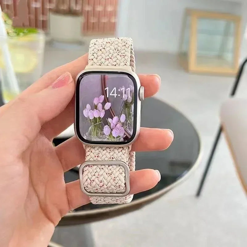 Korean Cute Braided Strap + Case for Apple Watch Band | 49mm, 45mm, 44mm, 41mm, 42mm, 40mm, 38mm | Nylon Bracelet for iWatch Series 9, 8, 7, 6, 5, 4, 3, SE | Alo Trendy