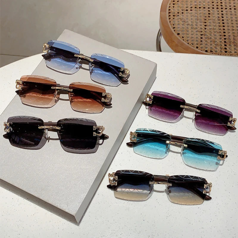 Rimless Vintage Sunglasses | New Arrival Square Gradient Ocean Lenses Women Shades | Luxury Brand Design Trendy Eyewear