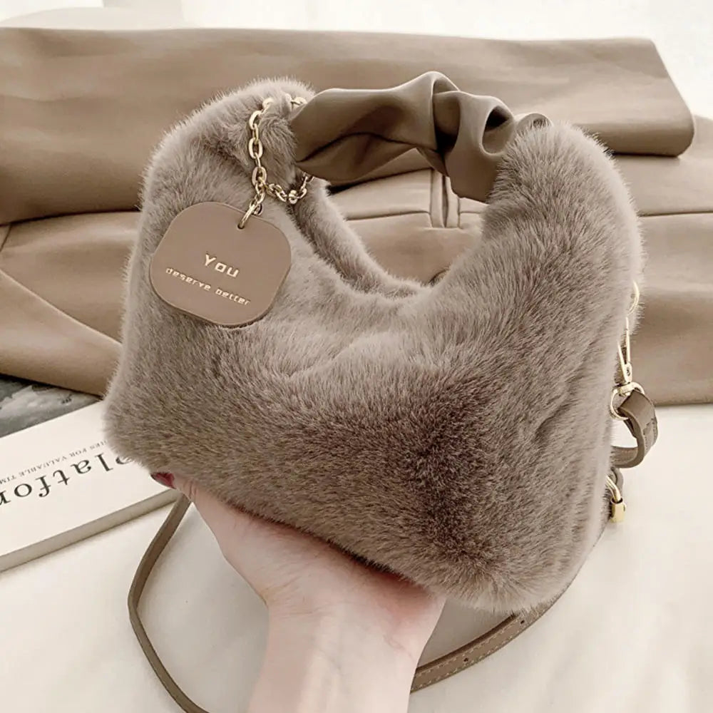 Winter Lamb Plush Handbag Women Bags Fashion Korean Large Capacity Wrist Bag Clutch With Handle Females Shopping Bag Bucket Tote