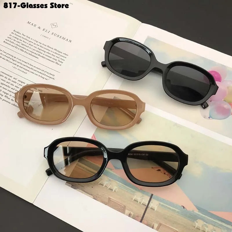 Retro Brown Sunglasses for Women | Oval Narrow Frame UV Protection Street Photo Shades | Fashion Eyewear for Summer