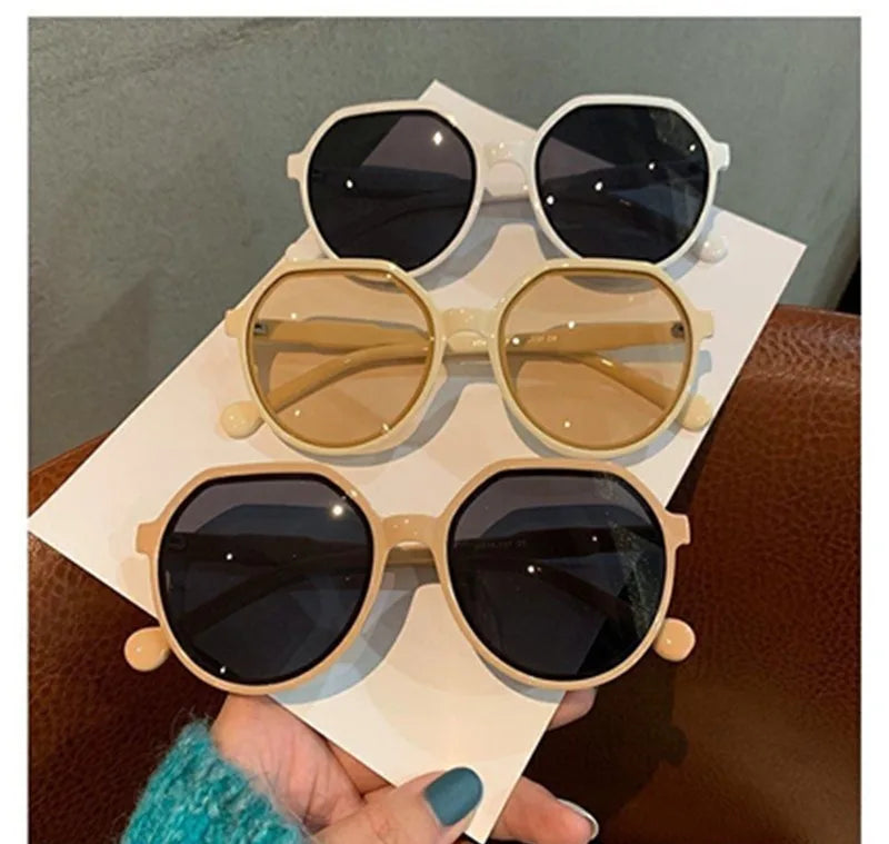 Fashion Ins Trend Sunglasses | Personalized Round Frame Sunglasses | Candy Color Big Frame for Small Face Women Sunglasses