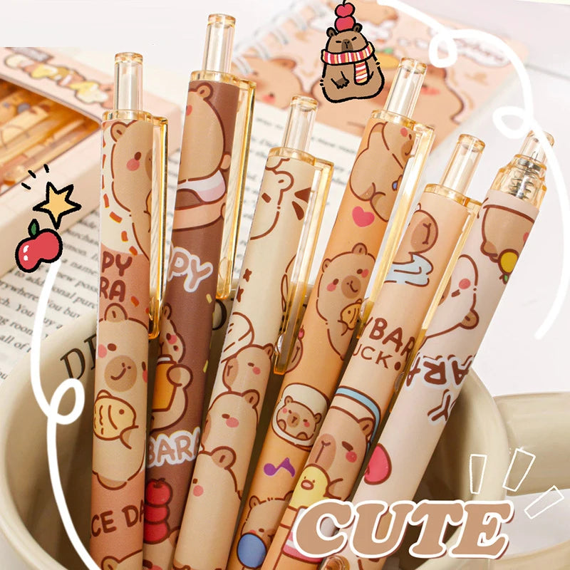 Kawaii Capybara Gel Pen Set | Black Ink Quickly-Drying Cute Pens | Aesthetic Stationery School Supplies Office Accessories