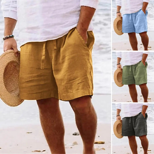 New Men's Cotton Linen Shorts Pants | Summer Breathable Solid Color Linen Short Trousers | Fitness Streetwear