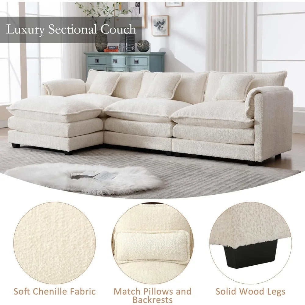 112" Oversized Sectional Sofa | Cloud Couch for Living Room | Modern Chenille L-Shaped Modular Sofa Sleeper