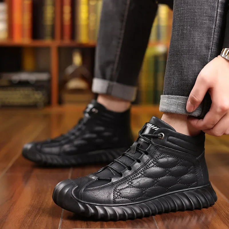 New Men’s Winter Boots | Fashion Plush Snow Boots | Waterproof & Warm Leather Lace-Up Casual Work Shoes