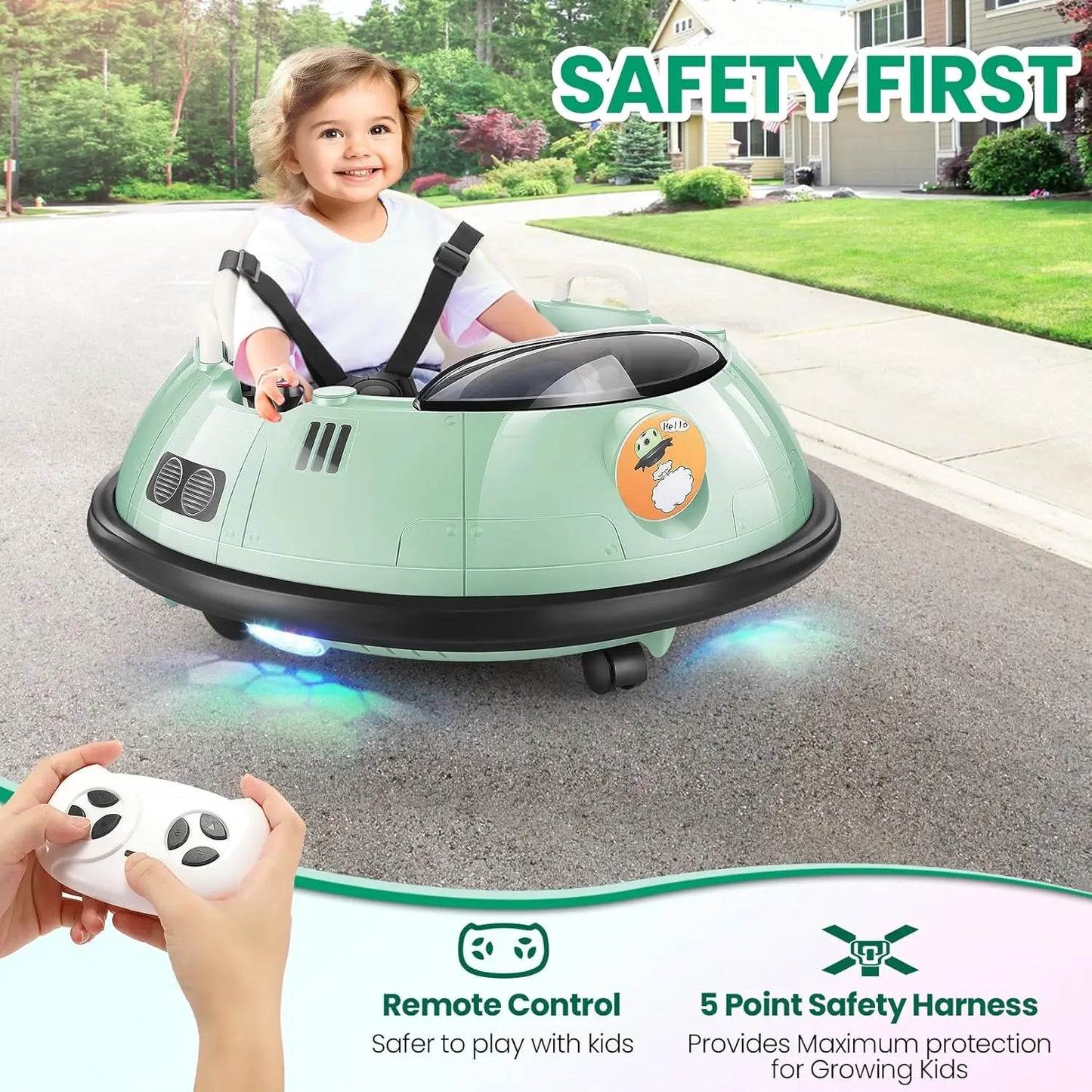 12V Kids Bumper Car for Toddlers 1-3 Years | Remote Control, 360-Degree Spin, LED Lights & Horn | Safe Baby Bumper Car with 5-Point Harness