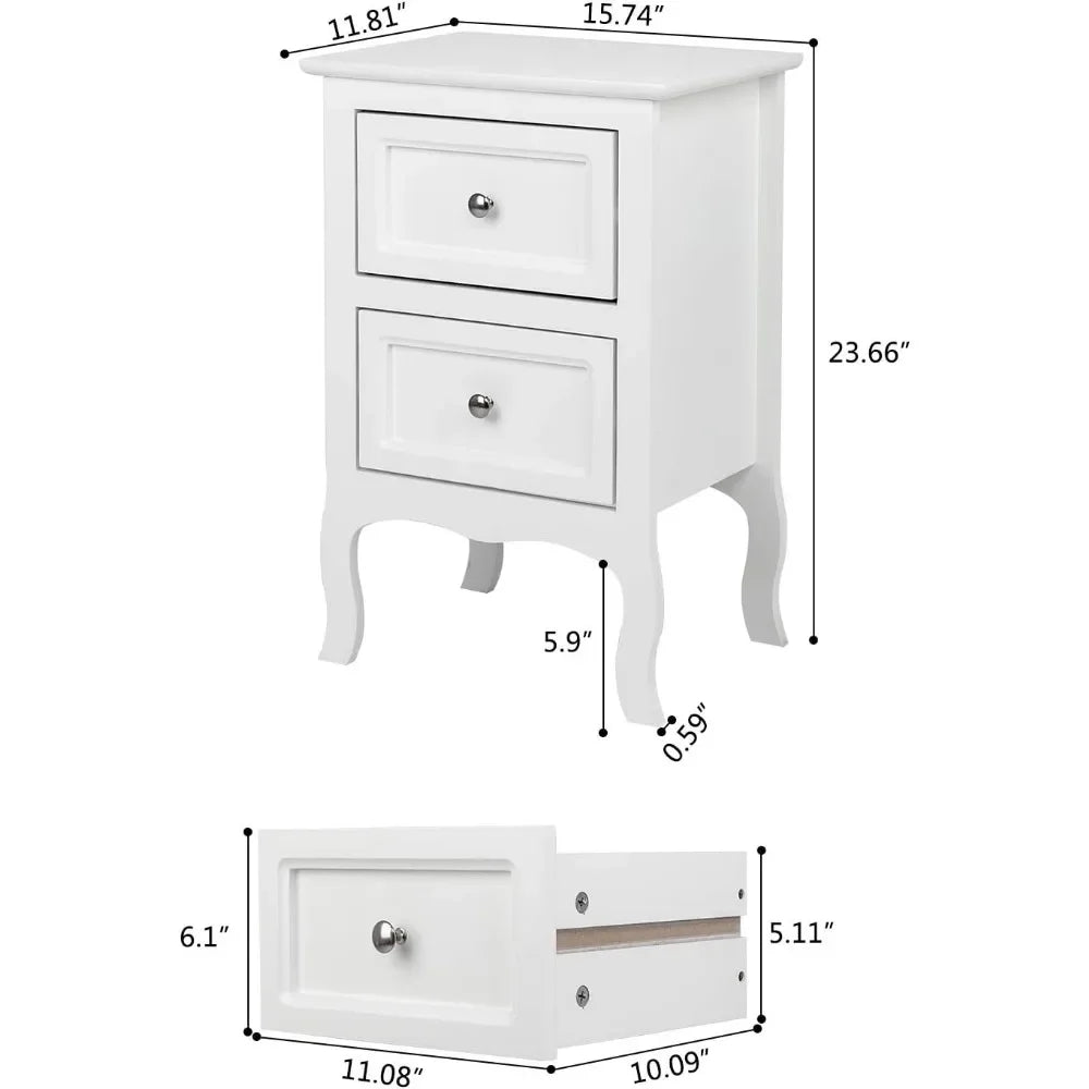 White Nightstand Set of 2, Nightstands with 2 Drawers, Bed Side Table/Night Stand, Small Nightstand for Bedroom, Small Spaces