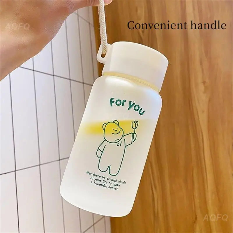 500ml Small Transparent Plastic Water Bottles for Girls | Creative Frosted Drink Kawaii Water Bottle with Portable Travel Tea Cup | Cute Design