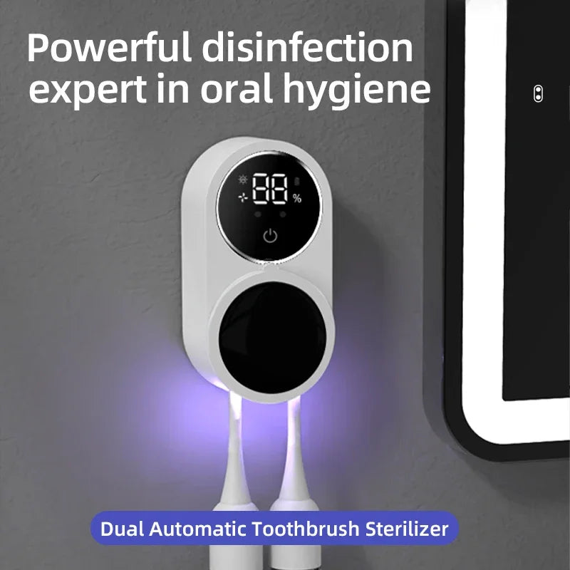 UV Toothbrush Sanitizer with Holder | Portable Toothbrush Sterilizer and Toothpaste Organizer | Compact Disinfectant Accessory