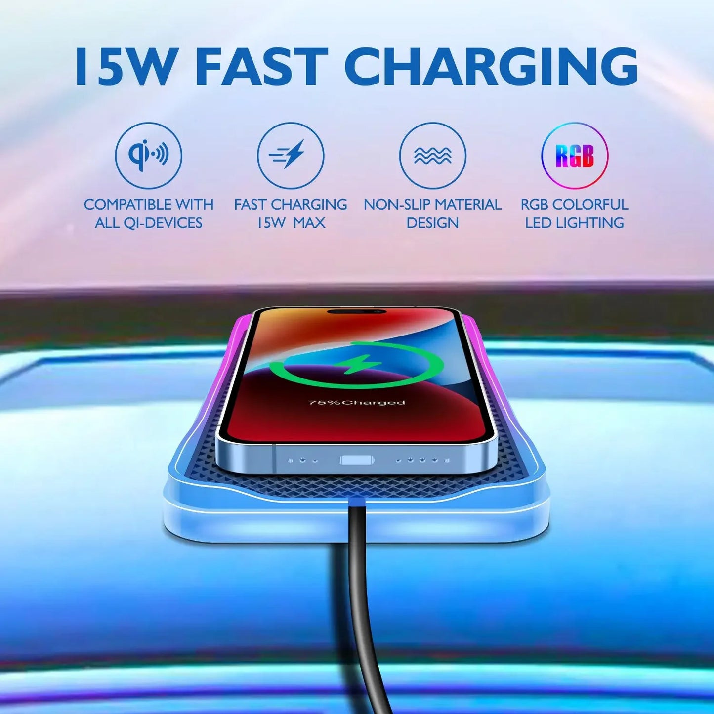 Wireless Charger for Car,RGB LED Qi 15W Fast Car Wireless Charger Pad for iPhone 14 13 12 Pro Max,Wireless Charging Pad for Car