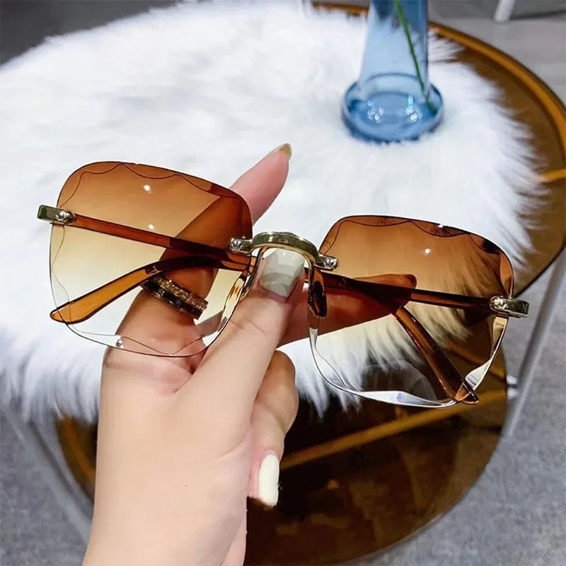 New Rimless Women Sunglasses | Fashion Gradient Lenses | Vintage Alloy Legs Classic Designer Shades | UV400 Protection