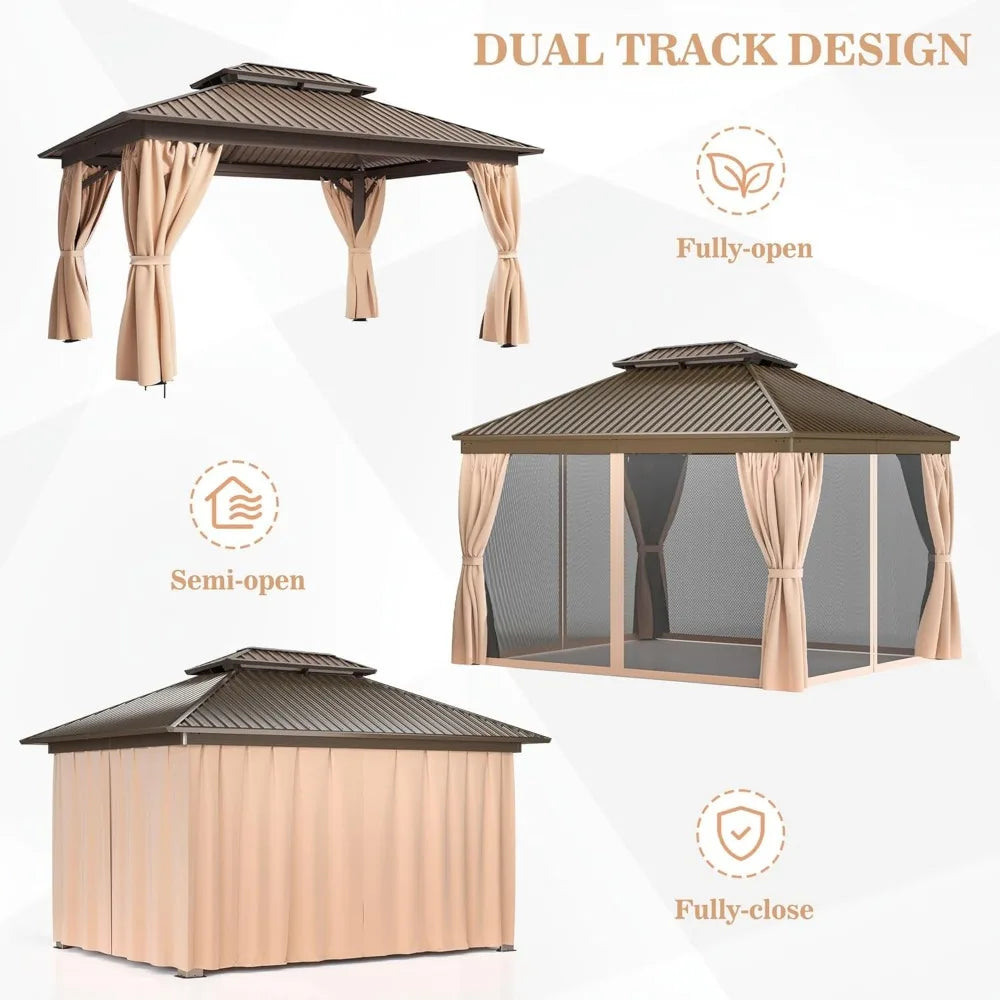 10x14 FT Hardtop Gazebo | Heavy Duty Galvanized Steel Double Roof with Aluminum Frame | Permanent Outdoor Pavilion Canopy