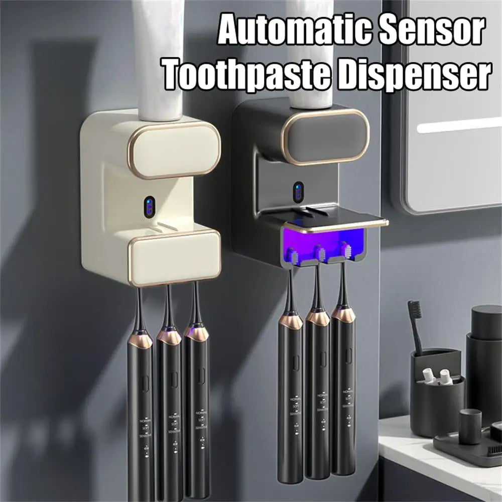 Automatic Sensor Toothpaste Dispenser | Wall-Mounted Electric Toothpaste Squeezer with 3 Toothpaste Slots | Bathroom Accessories