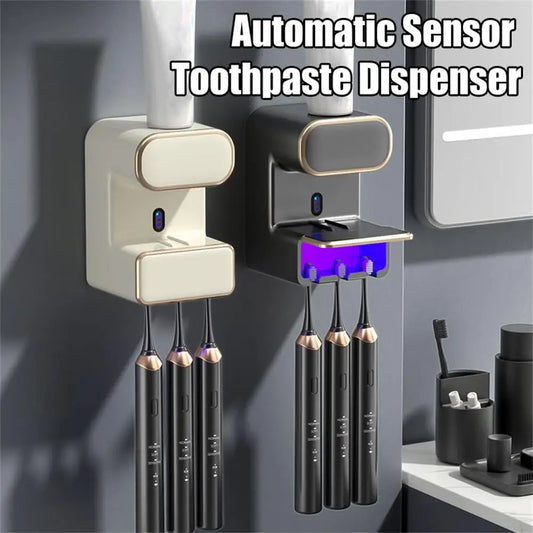 Automatic Sensor Toothpaste Dispenser | Wall-Mounted Electric Toothpaste Squeezer with 3 Toothpaste Slots | Bathroom Accessories